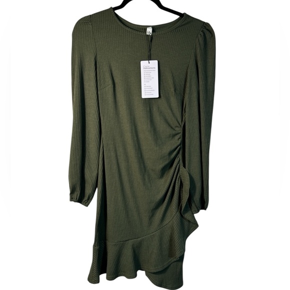 Byinns Knit Sweater  Mini Spring Dress Ribbed Long Sleeve Ruffle Hem Sz XS NWT - Picture 3 of 8